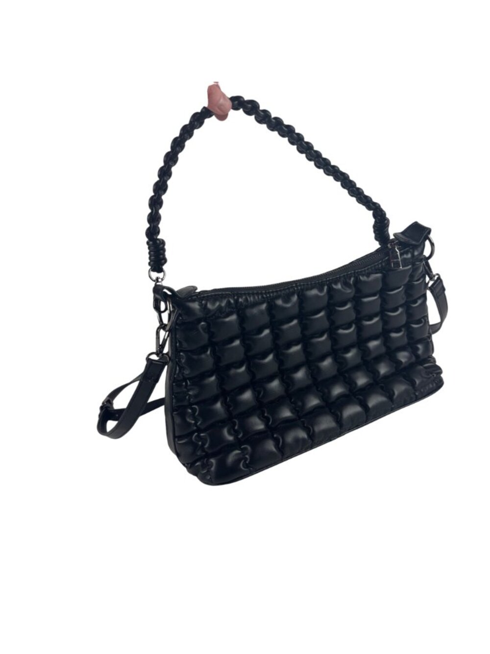 Jen & Co Jacqueline Quilted Satchel Shoulder Bag Black With Braided Handle & Adj - Picture 4 of 12